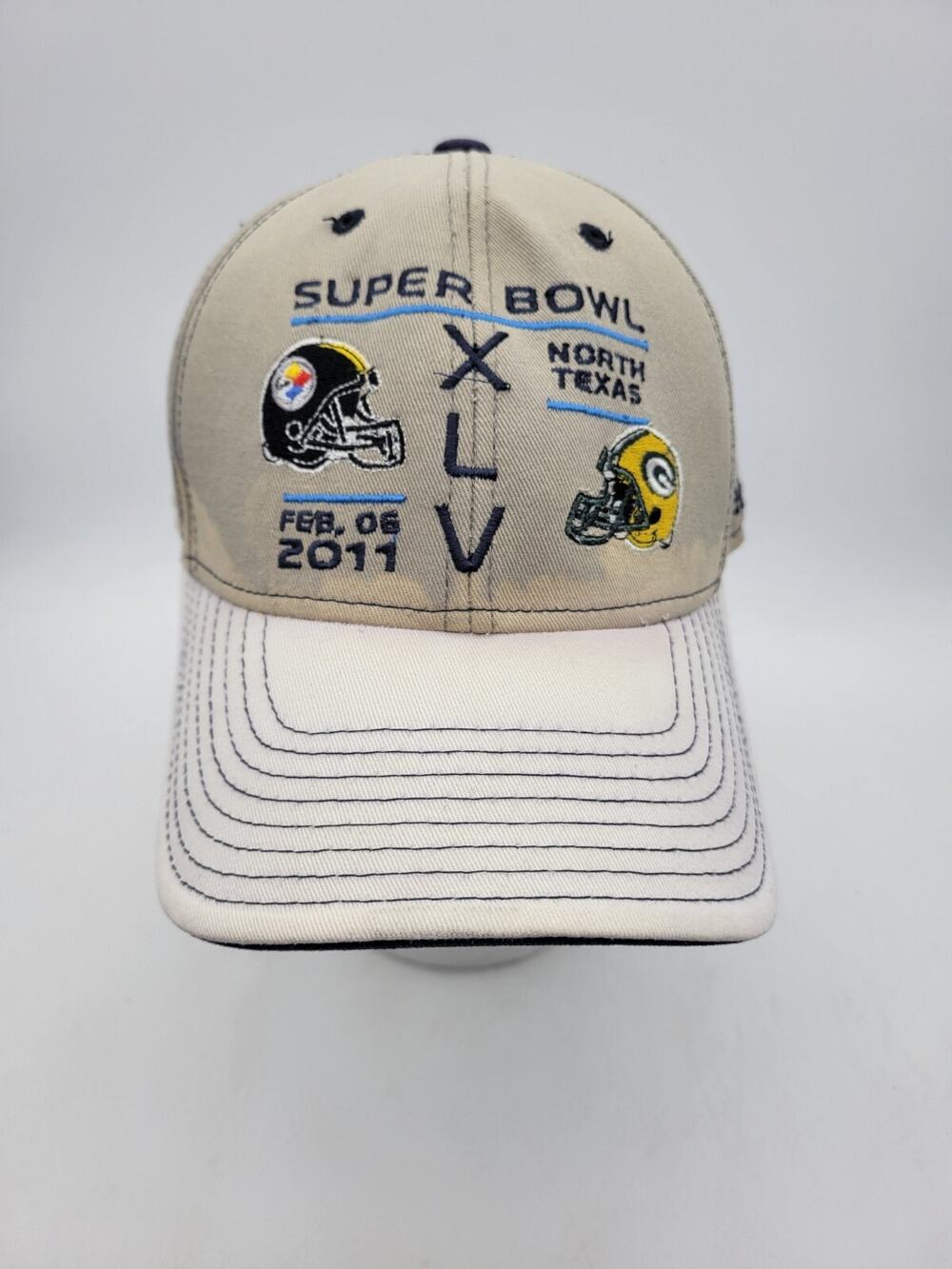 Super Bowl XLV 45 Reebok Tan Hat Cap Green bay Packers Pittsburgh Steelers XLV